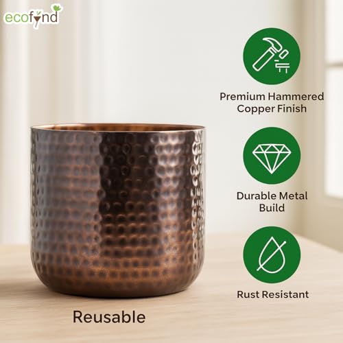 Image of ecofynd 5.5 inches Adam Metal Plant Pot, Decorative Modern Indoor Planter Flower Pots, Home Garden Decor Planter for Living Room Bedroom Interior, Pack of 1 (Copper, POT041)