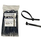 Kable Kontrol Reusable Cable Zip Ties 8 Inch 100 Pcs Black, 50 Lbs Tensile Strength, Self-Locking, M