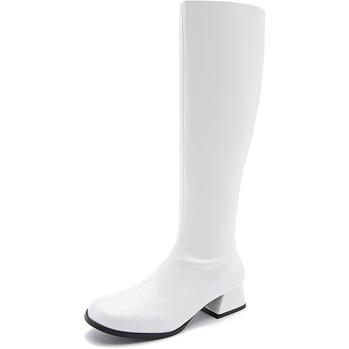 GOGO Boots for Women, Knee High Boots, Low Block Heel Zipper Boots Ladies Party Dance Shoes