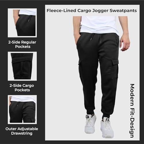 3-Pack Men's Slim Fit Fleece Jogger Sweatpants with Velcro Cargo Pockets for Workout(S-2XL)2