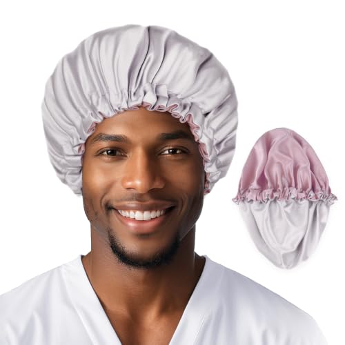 Image of Fittia Men's Satin Bonnet for Short Hair with Adjustable Strap - Sleeping Cap for Fade, Afro & Natural Hair Care, Wave Cap