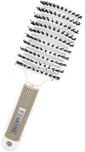 Spazzola per Capelli Curva con Setole di Cinghiale – Spazzola Ergonomica Uomo Donna, Adatta per Styling Capelli Lunghi, Fini, Ricci o Lisci, Crespi, Mossi - Best Hair Brush (Silver)