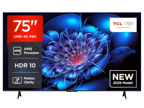 TCL 75P6K TV LED Direct da 75', TV HDR 4K, Smart TV con tecnologia Google TV (Dolby Audio, Motion Clarity, compatibile con Google Assistant e Alexa)
