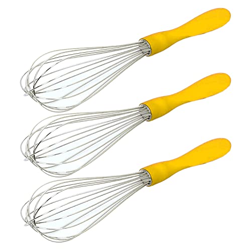 Image of Kuber Industries Hand Blender|Handheld Stainless-Steel Wire Whisk Perfect for Blending, Whisking, Beating, Stirring,Pack of 3 (Yellow)