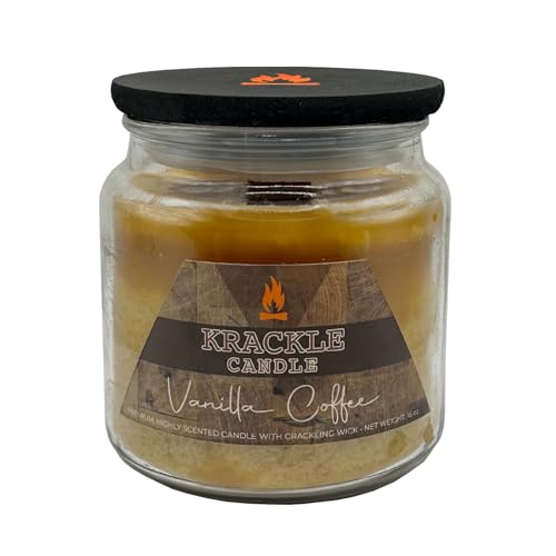 Image of Krackle Candle | Vanilla Coffee | 16 oz Scented Candle with Natural Crackling Wooden Wick | Poured in the USA | Dark Roast Coffee & Vanilla Cream Fragrance