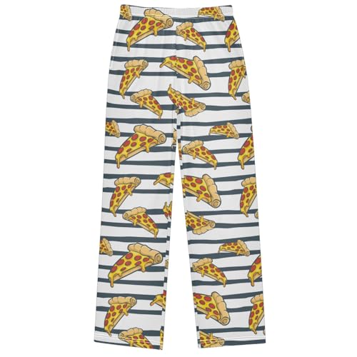Boy's Pants Pizza Gray Stripe Jogger Pants Elastic Waist Long Bottoms Trousers with Pockets 6-14 Years