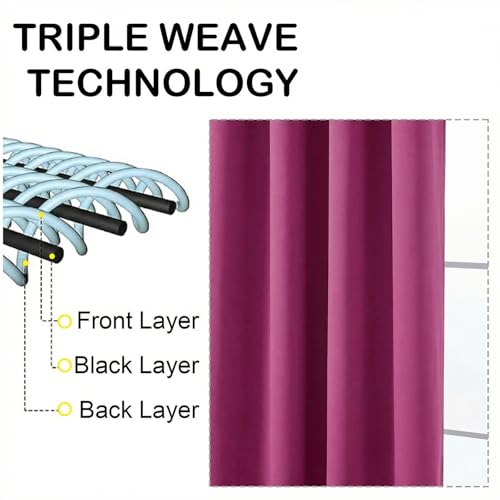 Image of Hot Pink Blackout Curtains for Bedroom 72 Inch Length 2 Panels Set, Thermal Insulated Curtains for Living Room Nursery, Energy Saving Window Drapes for Patio French Door Front Door, 2x40Wx72L