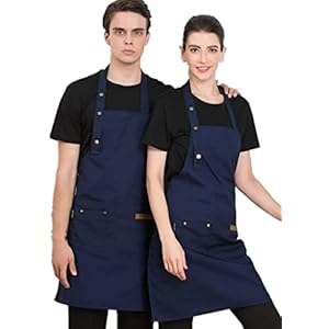 Theuwnee® Schort, waterdicht kookschort met zakken, verstelbaar keukenschort, grillschort, slabschort, ziet er slank uit, professionele kwaliteit, 67 x 72 cm, blauw