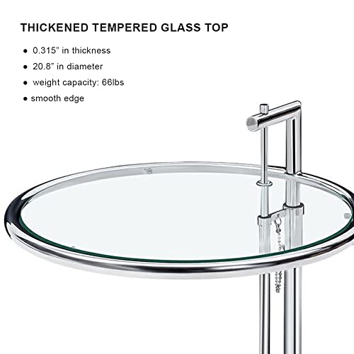 Mid-Century Eileen Gray Side Table End Table, Height Adjustable C Shaped Sofa Coffee Table With Tempered Glass Top And Stainless Steel Frame For Living Room Bedroom Balcony Office (Silver) #TOP3