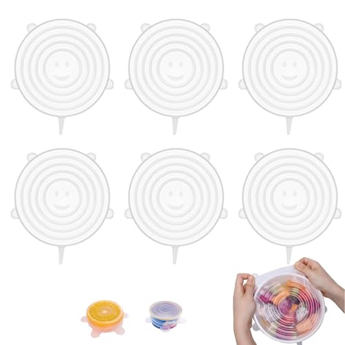 Couvercles en Silicone, 6 Pièces Couvercle en Silicone Extensibles, 9cm Couvercle en Silicones Yaourt Tasse, Couvercles en Silicones Universels, pour Bocaux,...