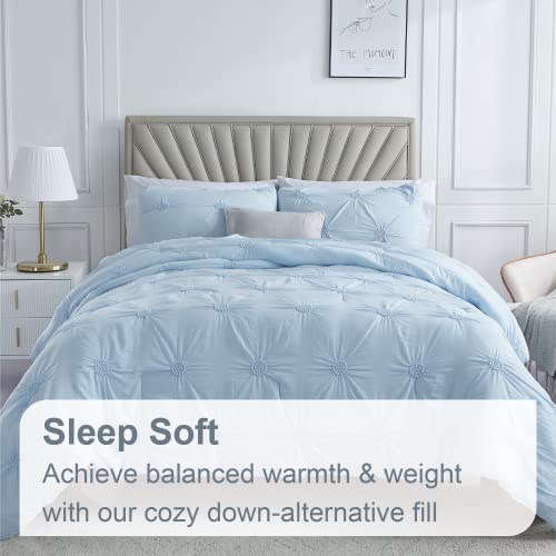 Swift Home Bedding Comforter Sets, Luxury And Lightweight 3-Piece Ruched 3D Floral Pintuck Comforter Sets, Machine Washable - Baby Blue, Full/Queen #TOP3