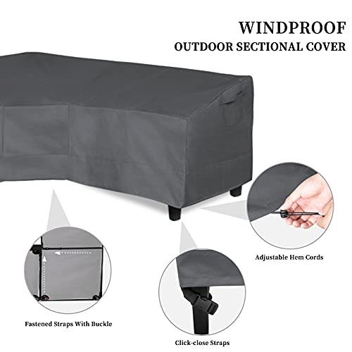 Image of Easy-Going Patio V-Shaped Sectional Sofa Cover, Waterproof Outdoor Sectional Cover,Heavy Duty Garden Furniture Cover with Air Vent 100 inch L (on Each Side) x 33.5 inch D x 31 inch H, Dark Gray