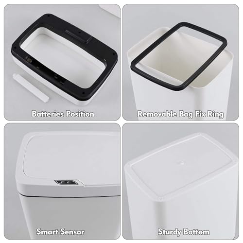 Image of House of Quirk Automatic Bathroom Trash Can, Smart Garbage Can with Lid Small Trash Bin, Motion Sensor Trash Can Touchless, Kitchen Slim Waste Basket (18Litre, White)
