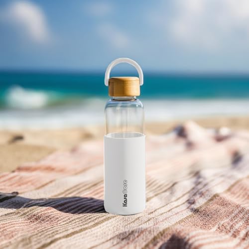 Image of Premium Borosilicate Glass Water Bottle with 500 ml | Silicone Sleeve Bamboo Lid | BPA Free Design | Ideal for camping, Busy Office days, Yoga Sessions & Travel use | Leak-Proof Cap