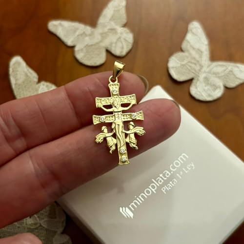 Miniplata Cruz Caravaca 30x17mm Oro y Circonitas