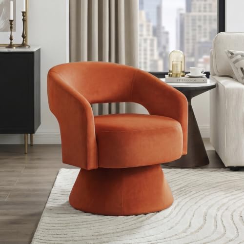 Lexicon 360 Degree Swivel Accent Chair Modern Comfy Velvet Round Barrel Chair Open Back Plush Foam Cushions Metal Swivel Base for Living Room/Bedroom/Office/Small Spaces Orange