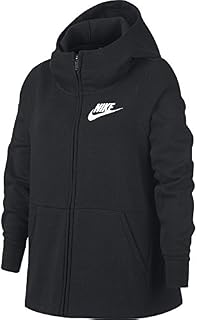 NIKE Sportswear Girls' Full-Zip Hoodie, Black/White, Medium