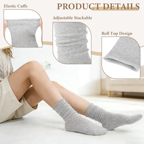 Image of Chalier 5 Pairs Slouchy Socks for Women, Soft Cotton Crew Socks | Breathable Blend, Elastic Cuff, Cute Roll Top, Calf Scrunch Tube, Easy Pull On, Flexible Stretch Motion, Casual Daily Wear