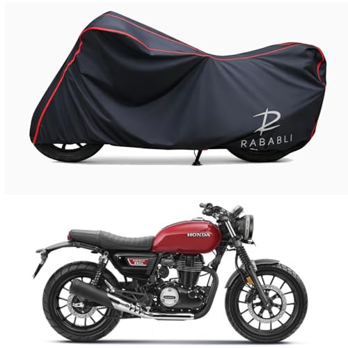 Image of Waterproof Bike Body Cover Compatible for | Honda Hness CB350 DLX Pro | Taffeta Fabric, Red Piping Design, Bottom Elastic Fit | Dustproof, Sun UV & Rain Protection for All Bikes