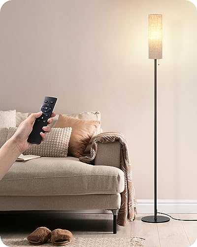 EDISHINE Floor Lamp, Standing Lamp with Rounded Linen Lampshade, Floor Lamps for Living Room, Bedroom, 165cm, E27 Socket(9W LED Dimmable Bulb Included), Magnetic Remote Control, Black