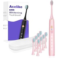 Acelike Whitening Electric Toothbrush for Adults, Rechargeable Toothbrush with 8 Brush Heads & Travel Case, 5 Modes & Smart Timer, 45000VPM Deep Clean, IPX7,One Fast Charge Last 120 Days - Pink
