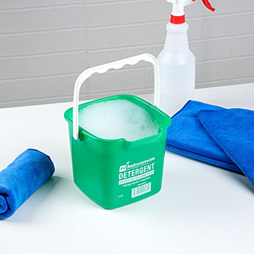 Restaurantware Clean 3 Quart Cleaning Buckets, 10 Detergent Square Buckets - With Measurements, Built-In Spout & Handle, Green Plastic Utility Buckets, For Home Or Commercial Use #TOP5
