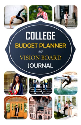 College Budget Planner and Vision Board Journal: White/Navy Blue Cover,
