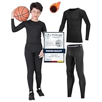 Kids Base Layer - Athletic Kids Thermal Long Sleeve Top and Leggings Compression Set for Sport Football Basketball Ski Black