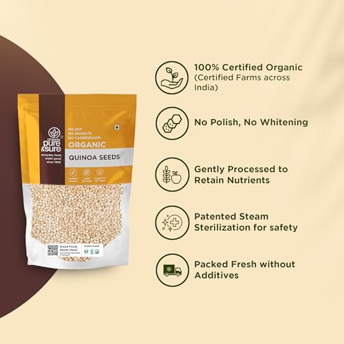 Image of Pure & Sure Organic Quinoa Seeds 500G | 100% Natural Healthy Food | Gluten-Free | High Protein & Fiber | Certified Organic Helps in Weight Loss | Tasty Superfood