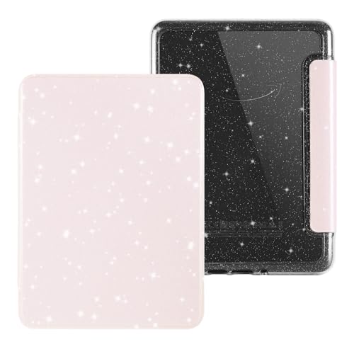 HOICHOE Glitter Case for Kindle Paperwhite (10th Generation-2018 Release Model No.PQ94WIF) Lihght PU Leather Cover and Transparent Hard Back with Auto Sleep/Wake Glitter Pink