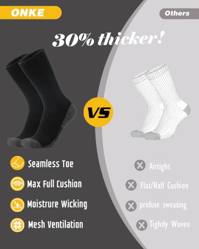 Image of ONKE Seamless Athletic Work Socks for Men Heavy Duty Boot Max Cushion Crew