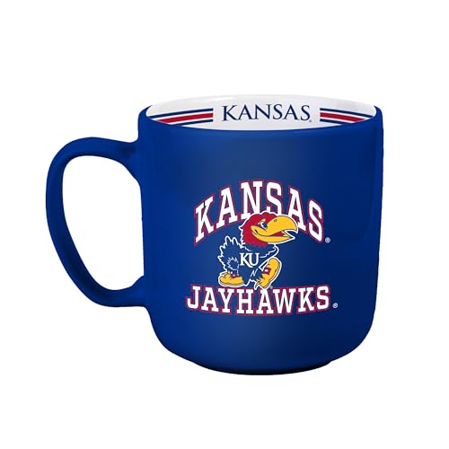Image of Logo Brands NCAA Kansas Jayhawks 15oz Stripe Mug - Team Logo, Inside Print, Standard Handle, Microwave & Dishwasher Safe