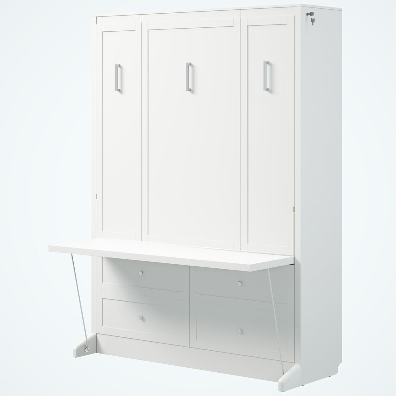 Xtraroom Azores Full Murphy Bed with Desk | Engineered and Solid Wood Construction | Smooth Painted Finish - No Melamine Used | Desk Bed Combo |