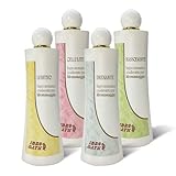 Bains Aromatiques à base d'Huiles Essentielles Hydrosolubles pour Bain à Remous. Kit 4 x 400 ml (Apaisant, Cellulite, Raffermissant, Drainant) avec Doseur offert