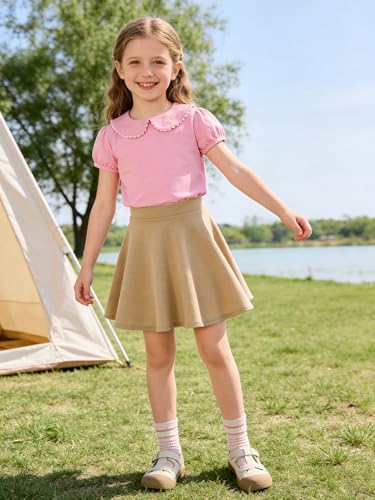 Image of 12M-14Y Toddler Baby Girls Peter Pan Collar Blouse Kids Girl Solid Color Puff Sleeve T-Shirts Casual Tee Tops