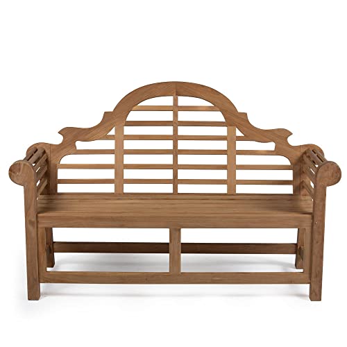 Ash & Ember Grade A Teak 64\" Lutyens Bench, Patio Lounge Bench for Deck, Porch, or Backyard Indoor Outdoor Use, Weather Resistant, Gently Curved Seat and Back with Horizontal Slats - Thumbnail 4