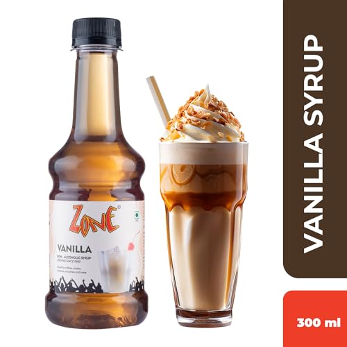 Image of Zone Vanilla flavoured Syrup 300ml - Classic Vanilla Flavoured Syrup for Coffees, Lattes, Milkshakes, Iced Coffees, Mocktails, Smoothies & Desserts | Premium Cafe-Style Mixer 300ml - Perfect for Home Use, Small Cafes & Gifting