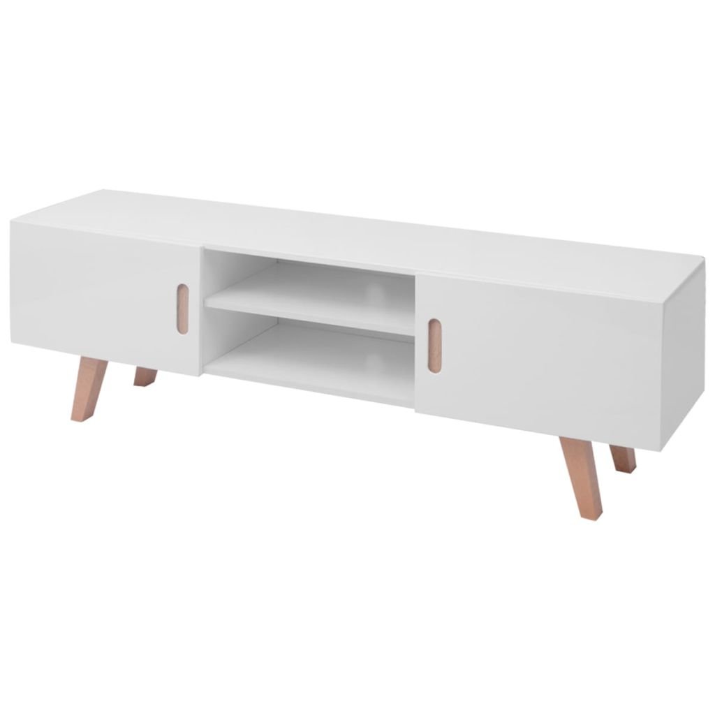 SHENGFENGHigh Gloss TV Stand White MDF TV Cabinet 150x46.5x48.5 cm