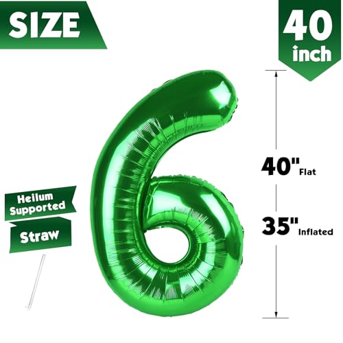 Image of 40 Inch Green Number 6 Balloon Birthday Party Decorations for Men & Women | 40 Inch Green inflatable foil number balloons, large birthday decorations for 6th birthday