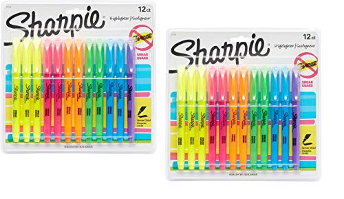 Sharpie 27145 Pocket Highlighters, Chisel Tip, Assorted Colors, 12-Count - 2 Pack