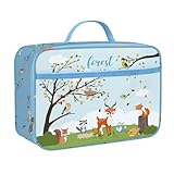 Clastyle Bolsa Termica Porta Alimentos Bebe Azul Animal, Bolsa Almuerzo Infantil Zorro Ciervo Árbol Reutilizables, Bolsa Comida Niños Niña para Viaje Picnic Guarderia