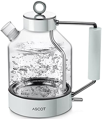 Electric Kettle, ASCOT Glass Electric Tea Kettle 1.6L 2200W Tea Heater & Hot Water Boiler, Borosilicate Glass, BPA-Free, Auto Shut-Off and Boil-Dry Protection (White)