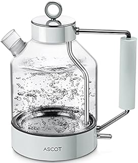 Electric Kettle, ASCOT Glass Electric Tea Kettle 1.6L 2200W Tea Heater & Hot Water Boiler, Borosilicate Glass, BPA-Free, Auto Shut-Off and Boil-Dry Protection (White)