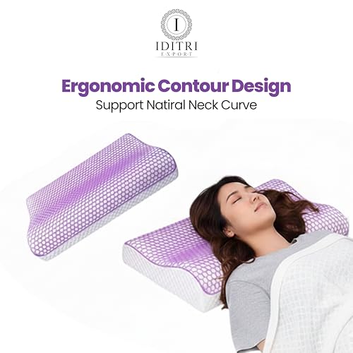 Image of Orthopedic Contour Pillow, Flexible Grid Design for Deep Sleep, Ergonomic Cervical Support for Neck Pain Relief, Breathable Purple White Cover, 60 x 35 cm Dual 9 cm 12 cm Height Bedding