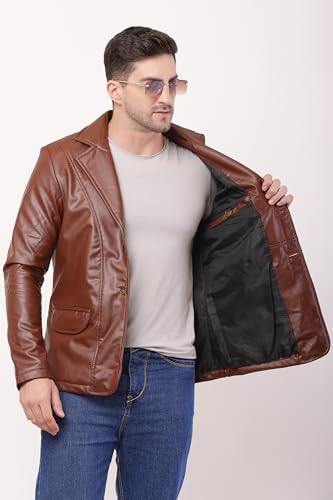 Image of Wolver Men's PU Leather Blazer, Casual Party, 2-Button