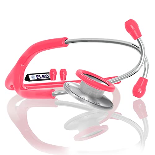 Image of ELKO EL-140 ULTRA II SS Stainless Steel Acoustic Stethoscope | For Doctors, Medical Students & Healthcare Professionals | Dual Head Chestpiece | 5.5mm Brass Pipe Frame | U-Shaped PVC Tubing (Pink)