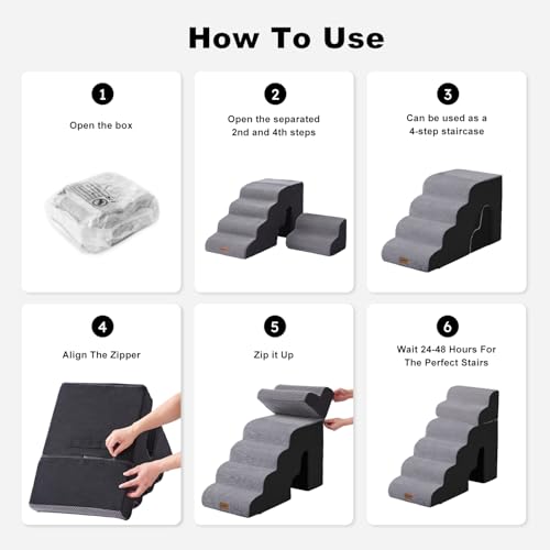 Image of ZOMISIA Dog Ramp for High Beds - 29 inch H 6 Steps Pet Stairs for Large Dogs with Tunnel 2 in 1 with Zippers Suitable, Indoor Cat Ladders with Non-Slip Bottom, Black