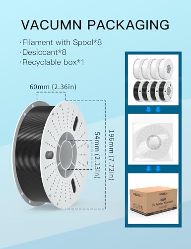 Image of PINBALL PLA+ 3D Printer Filament 1.75mm, Black & White 3D Printing Filament, PLA Plus Filament Dimensional Accuracy + /- 0.02mm, Suitable for Most FDM 3D Printers, 8 KG 4 White+4 Black
