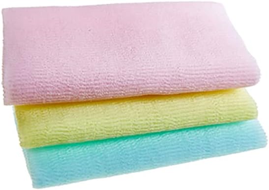 SUNGBO CLEAMYKorean Exfoliating Wave Shower Towel Washcloth Loofah Knitted with Crimped Yarn, Blue, Yellow, and Pink (3)