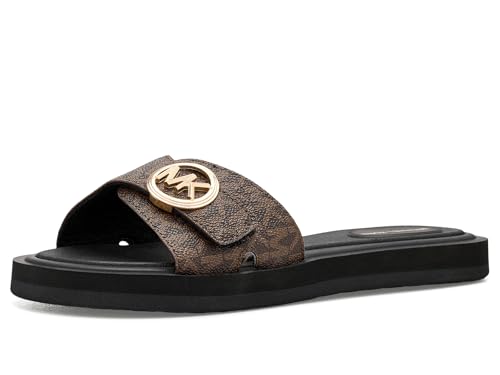 Michael Kors Womens MK Pool Slides Brown 8 Medium